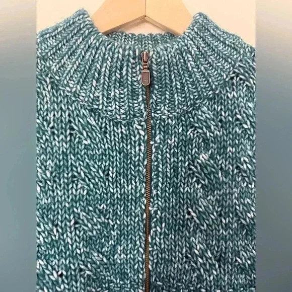 Soft Surroundings Women's Teal 1/4 Zip Aran Cable Knit Sweater Size M Wool Blend - Picture 6 of 10